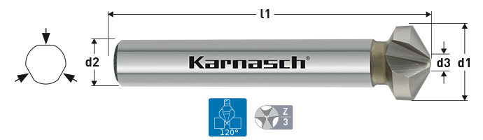 Коническая зенковка 120° из стали HSS-XE, форма C - Karnasch .