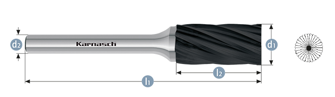 Борфреза твердосплавная форма B (цилиндр с торцовыми зубьями), насечка HP-7, с покрытием Black-Tec