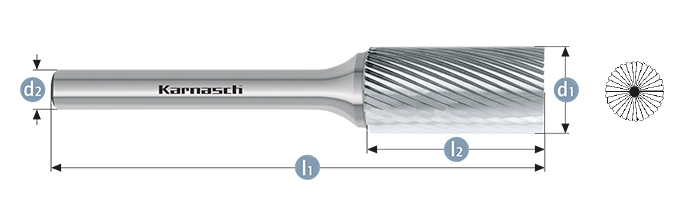 Борфреза твердосплавная форма B (цилиндр с торцевыми зубьями), насечка HP-5