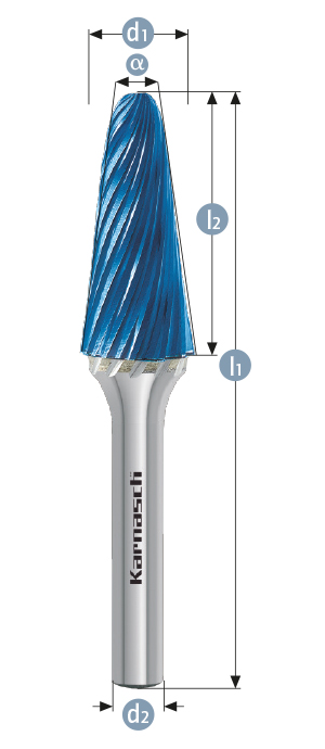 Борфреза твердосплавная форма L (конус с закругленной головкой), насечка HP-9, с покрытием Blue-Tec