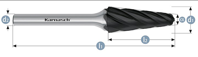 Борфреза твердосплавная форма L (конус с закругленной головкой), насечка HP-7, с покрытием Black-Tec
