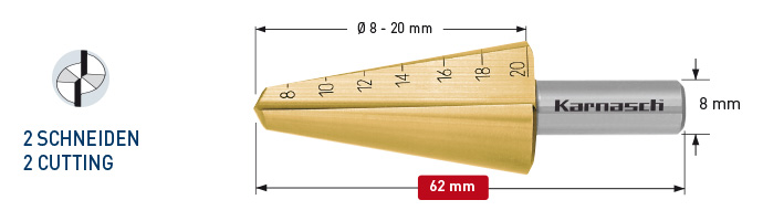Коническое сверло с покрытием TiN-GOLD, диаметр 8-20 мм, двухзаходное